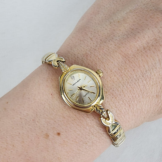 Vintage Milan Gold Tone Skinny Stretch Watch