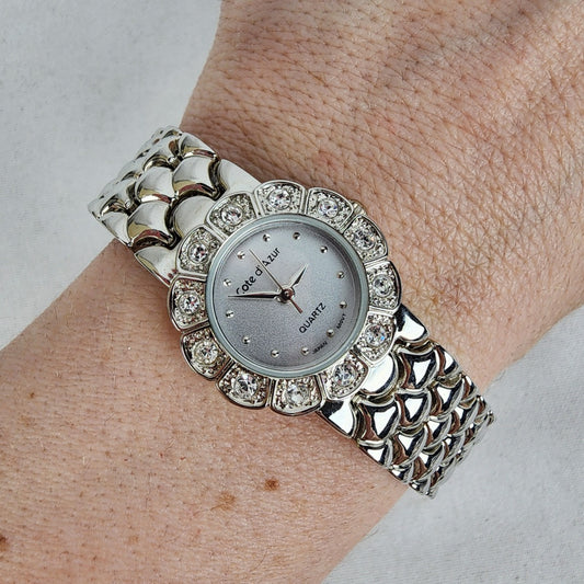 Cote d Azur Silver Tone Rhinestone Watch