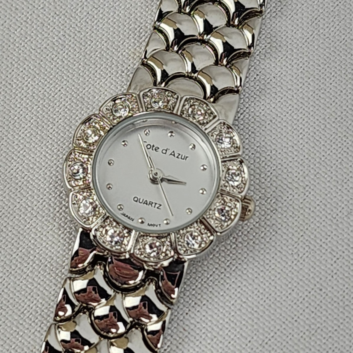 Cote d Azur Silver Tone Rhinestone Watch