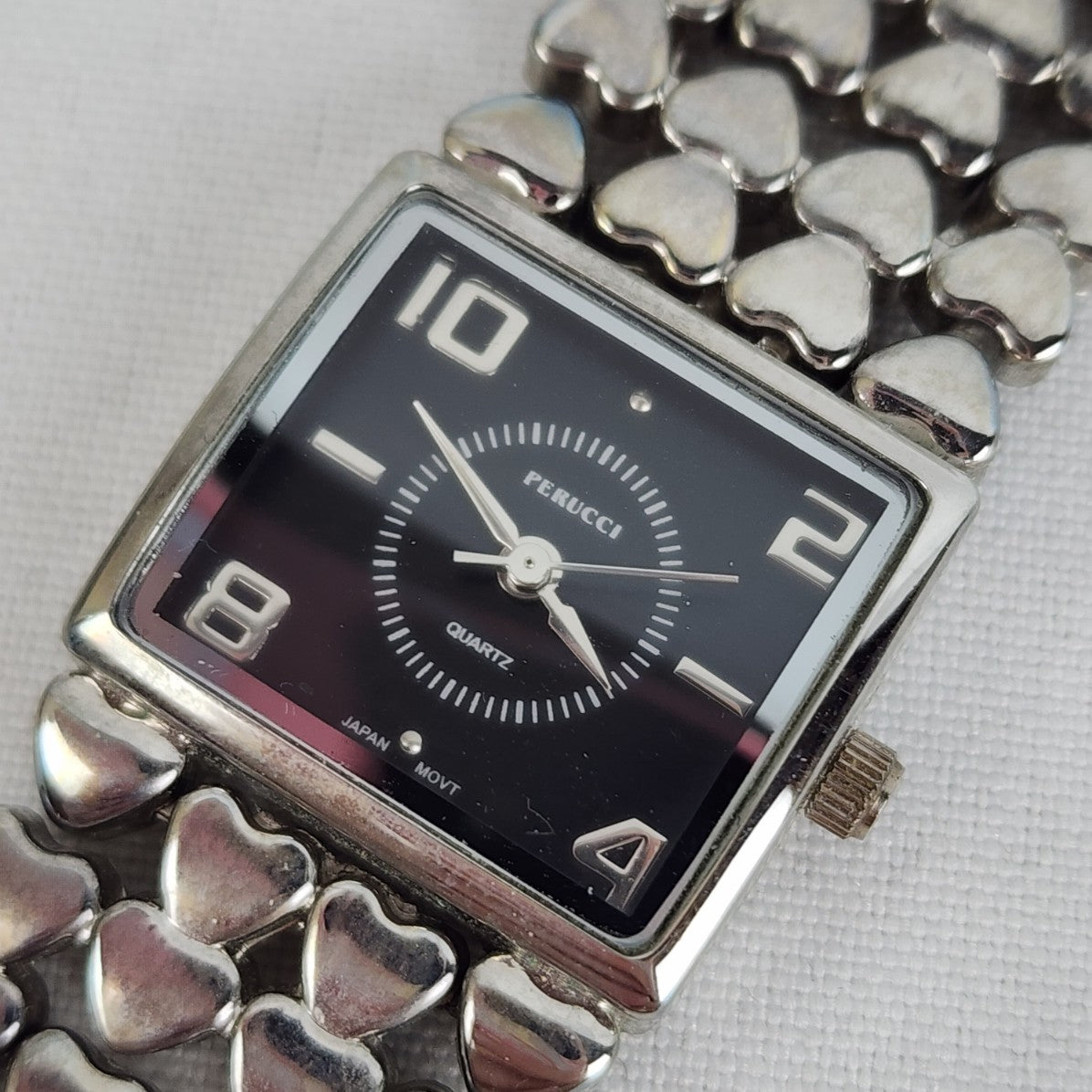 Perucci Silver Tone Heart Link Watch