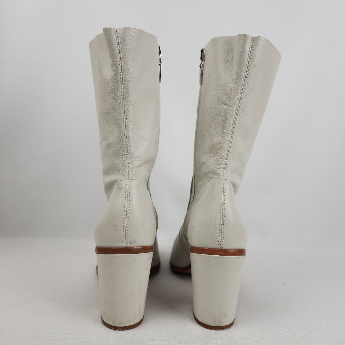 Schultz White Leather Heeled Ankle Boots Size 9