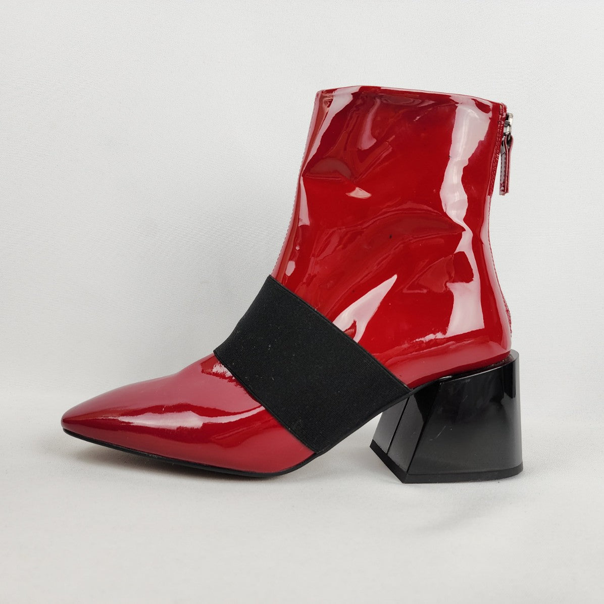 Topshop Red Patent Leather Pointed Toe Heeled Ankle Boots Size 8.5