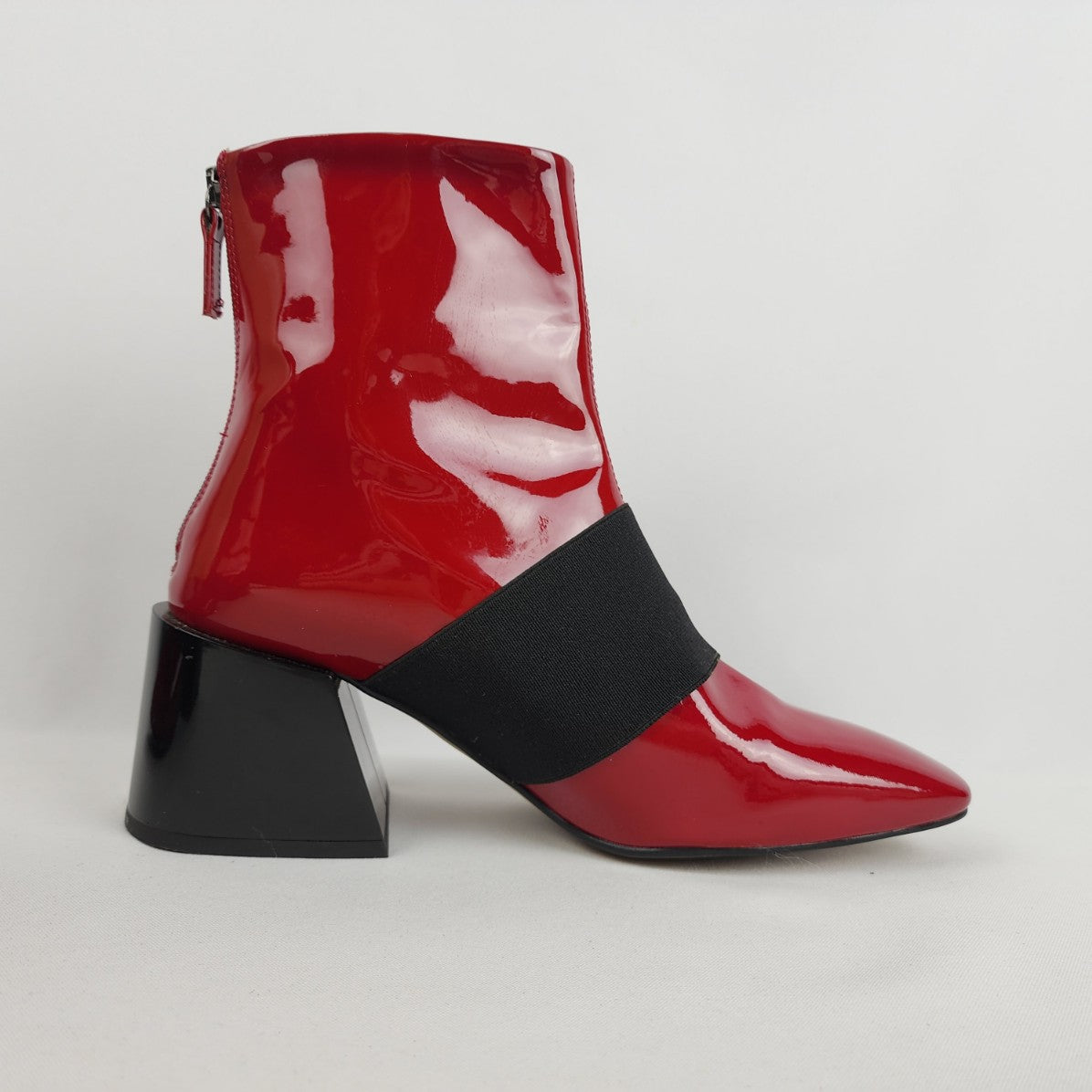 Topshop Red Patent Leather Pointed Toe Heeled Ankle Boots Size 8.5