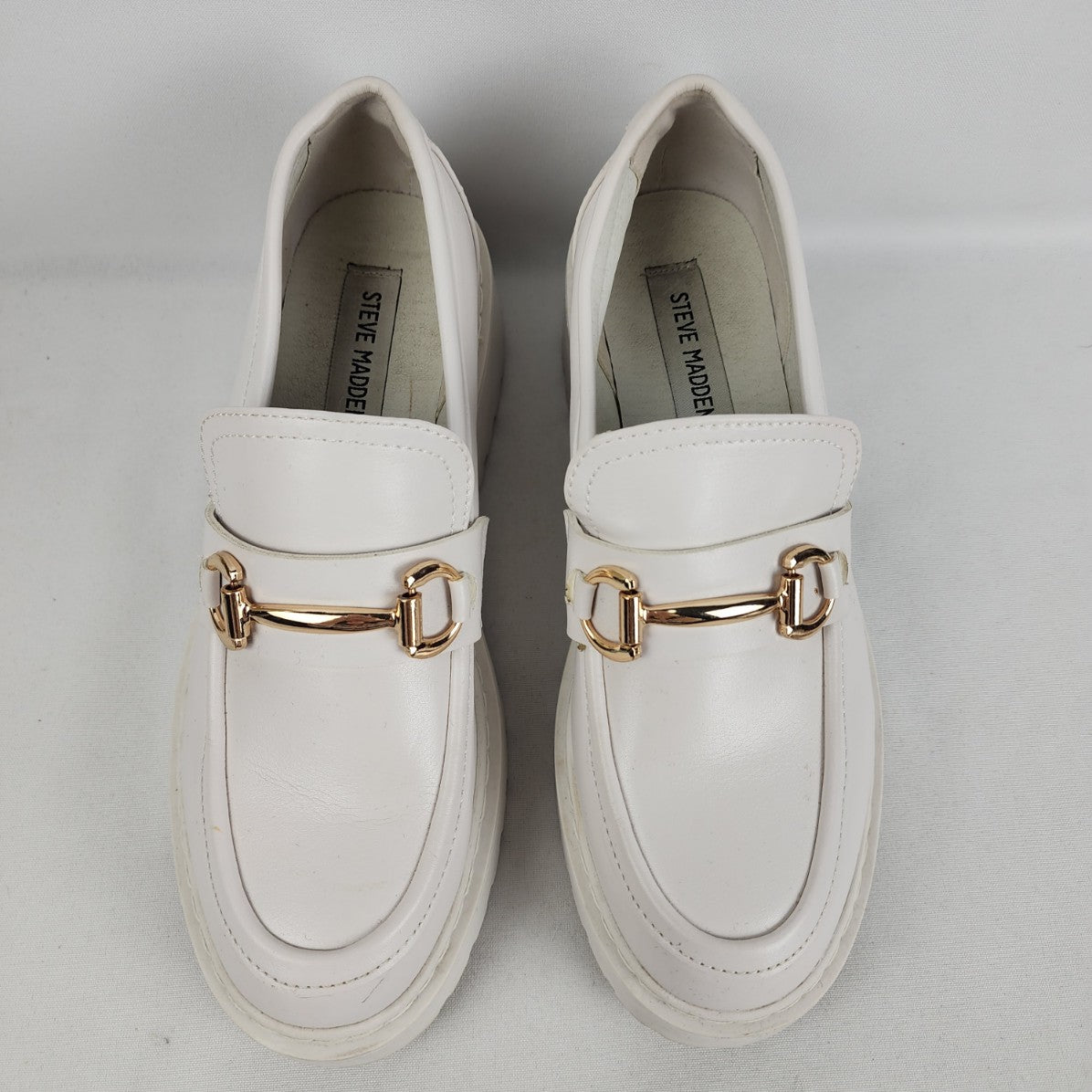 Steve Madden White Chunky Heel Loafers Size 8.5