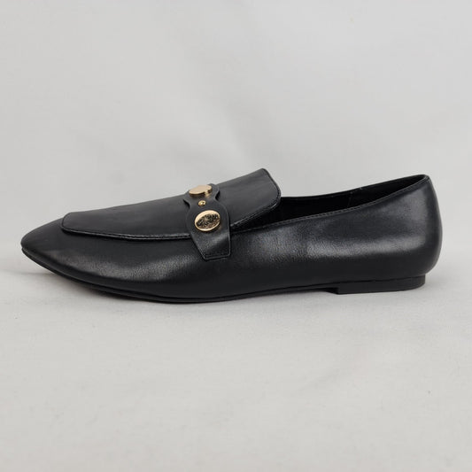 Kensie Black Leather Gold Studded Loafers Size 8.5