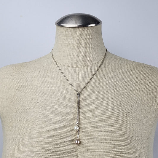 Lbvyr Silver Faux Pearl Y Chain Necklace