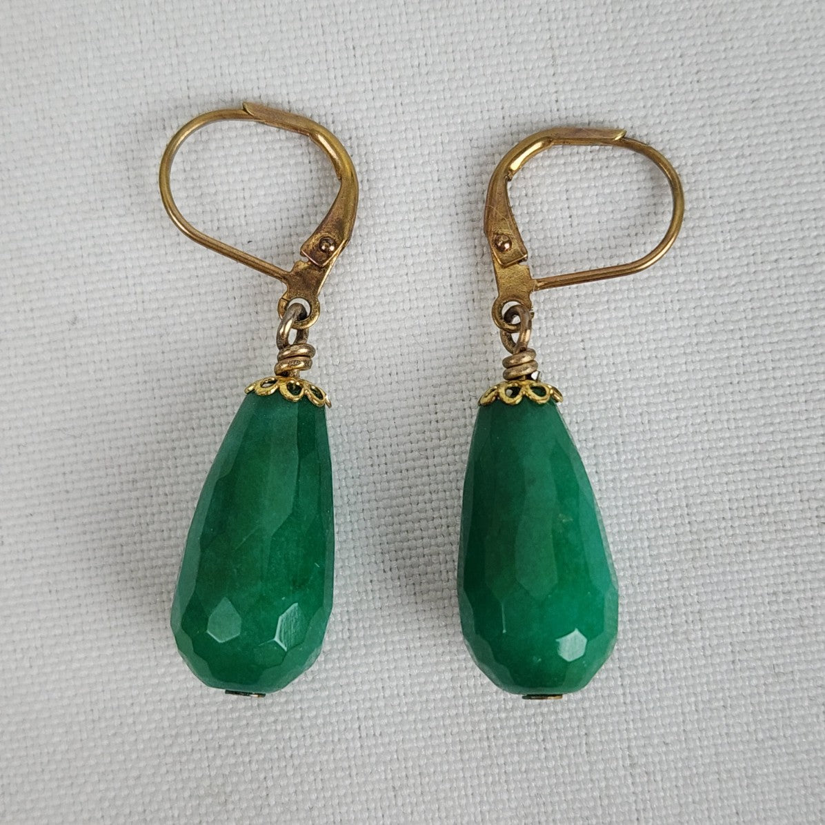 Green Polished Natural Stone Drop Earrings