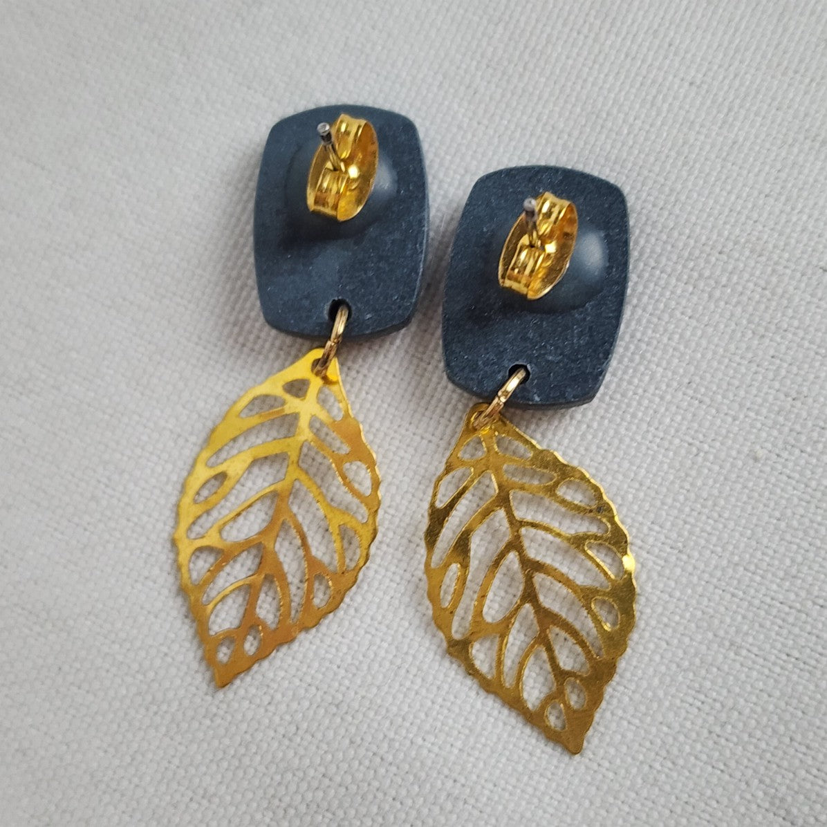 Teal & Gold Tone Leaf Drop Earrings