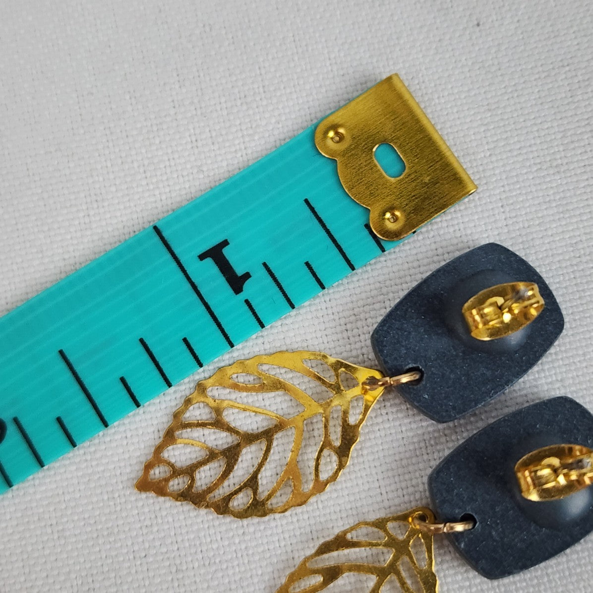 Teal & Gold Tone Leaf Drop Earrings