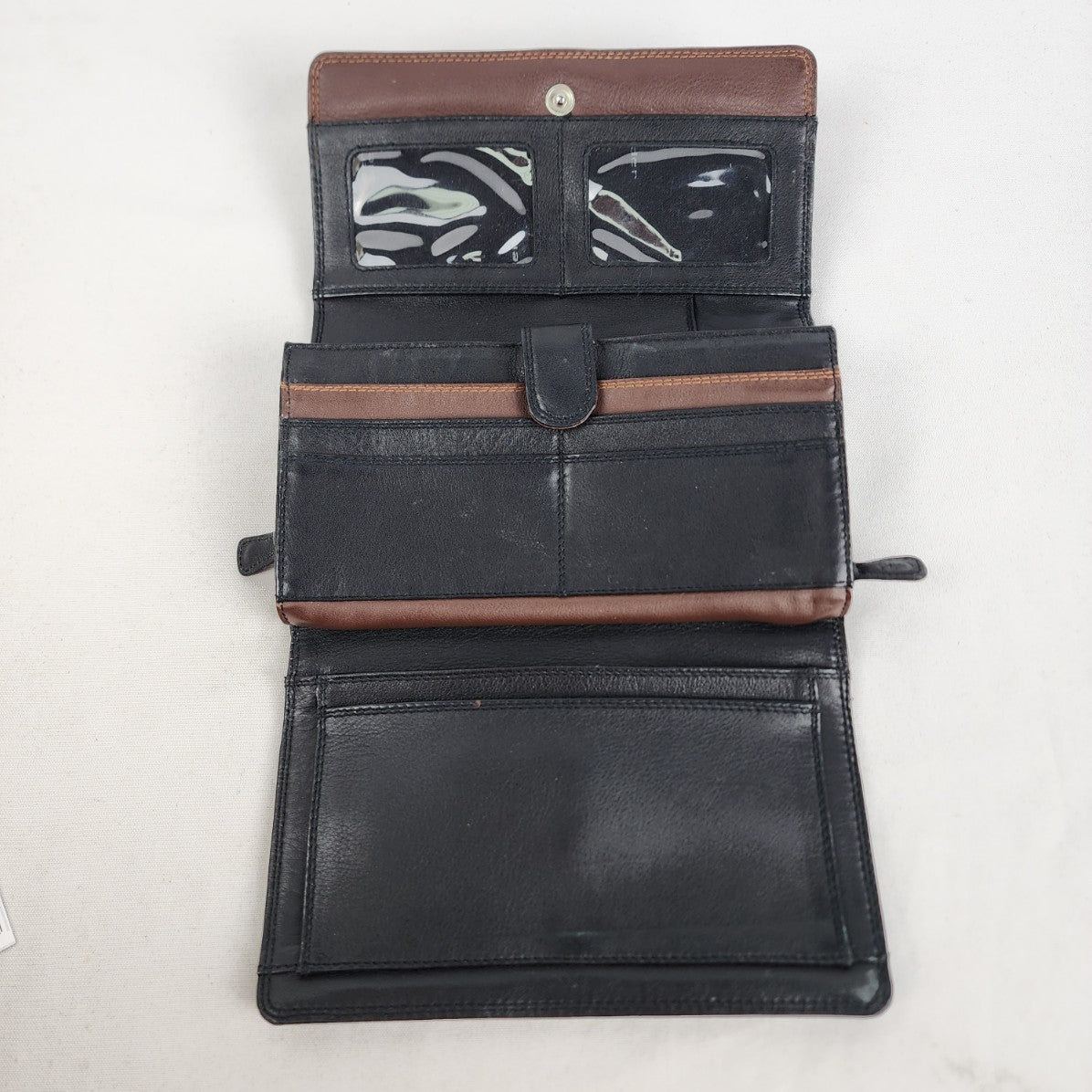 Derek Alexander Black Leather Accordion Wallet