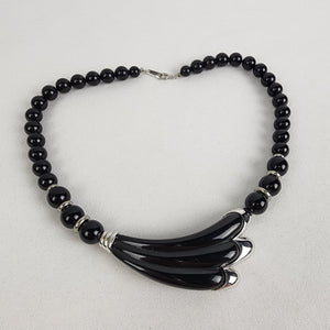 Vintage 80s Black Beaded Statement Necklace