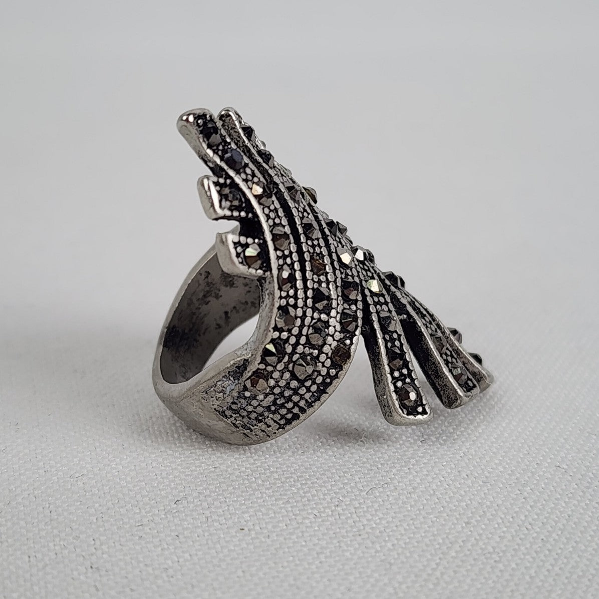 Marcasite Silver Statement Ring Size 6.5