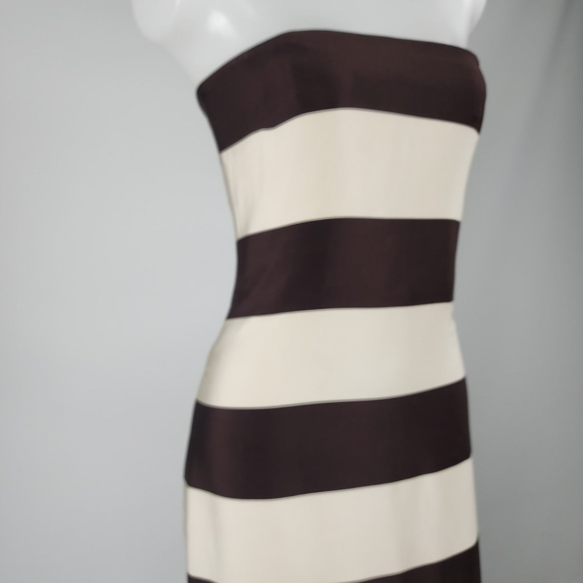 Vintage 90s Ralph Lauren Collection Silk Brown Striped  Pointed Train Colum Gown Size 2