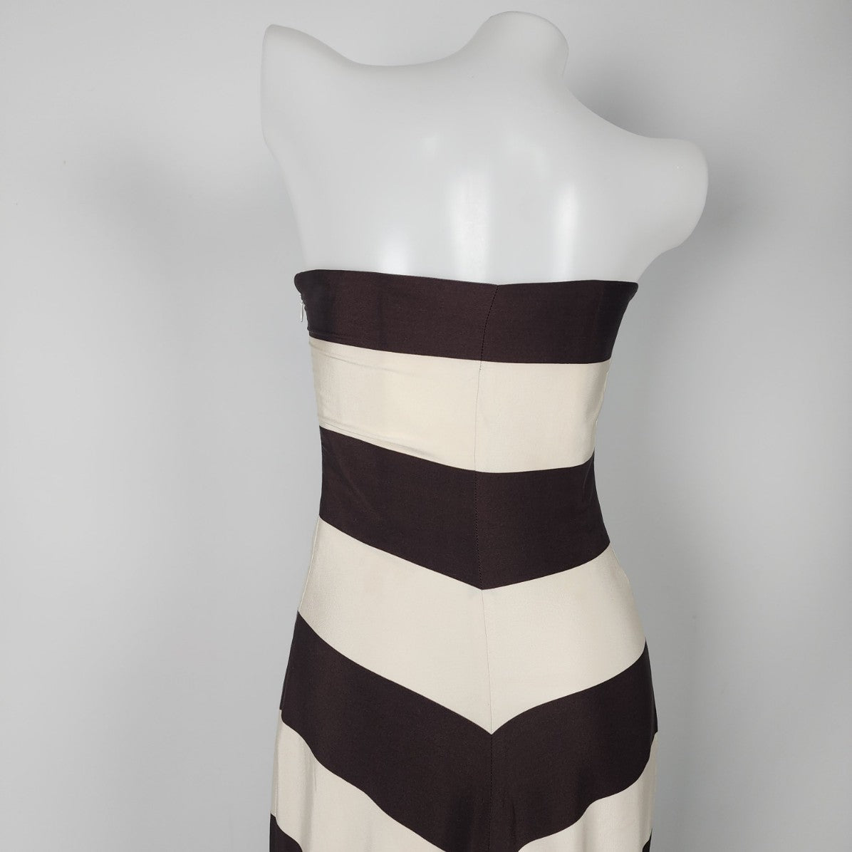 Vintage 90s Ralph Lauren Collection Silk Brown Striped  Pointed Train Colum Gown Size 2