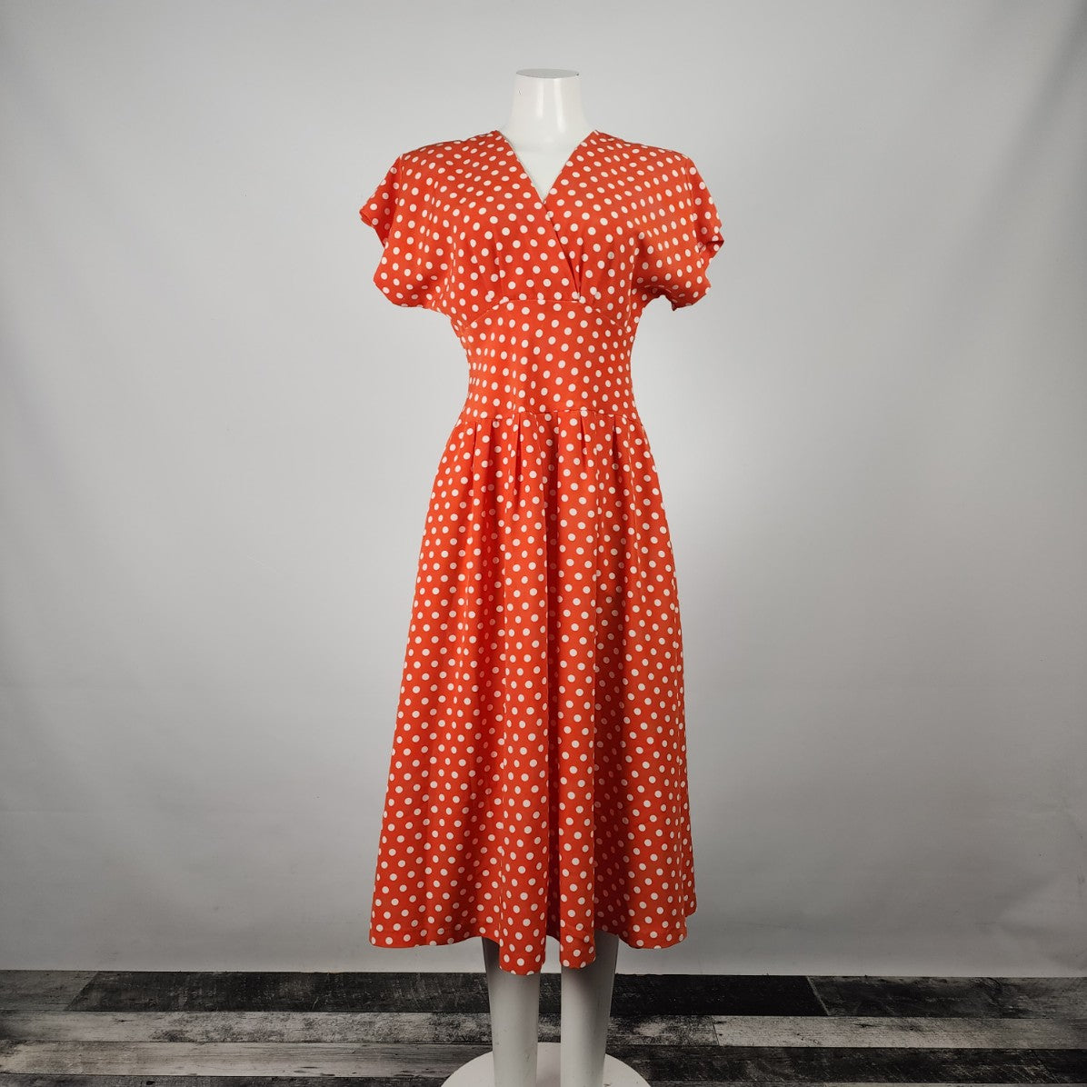 Vintage Paco Rabanne Paris Red Polka Dot Fit & Flare Midi Dress Size XS