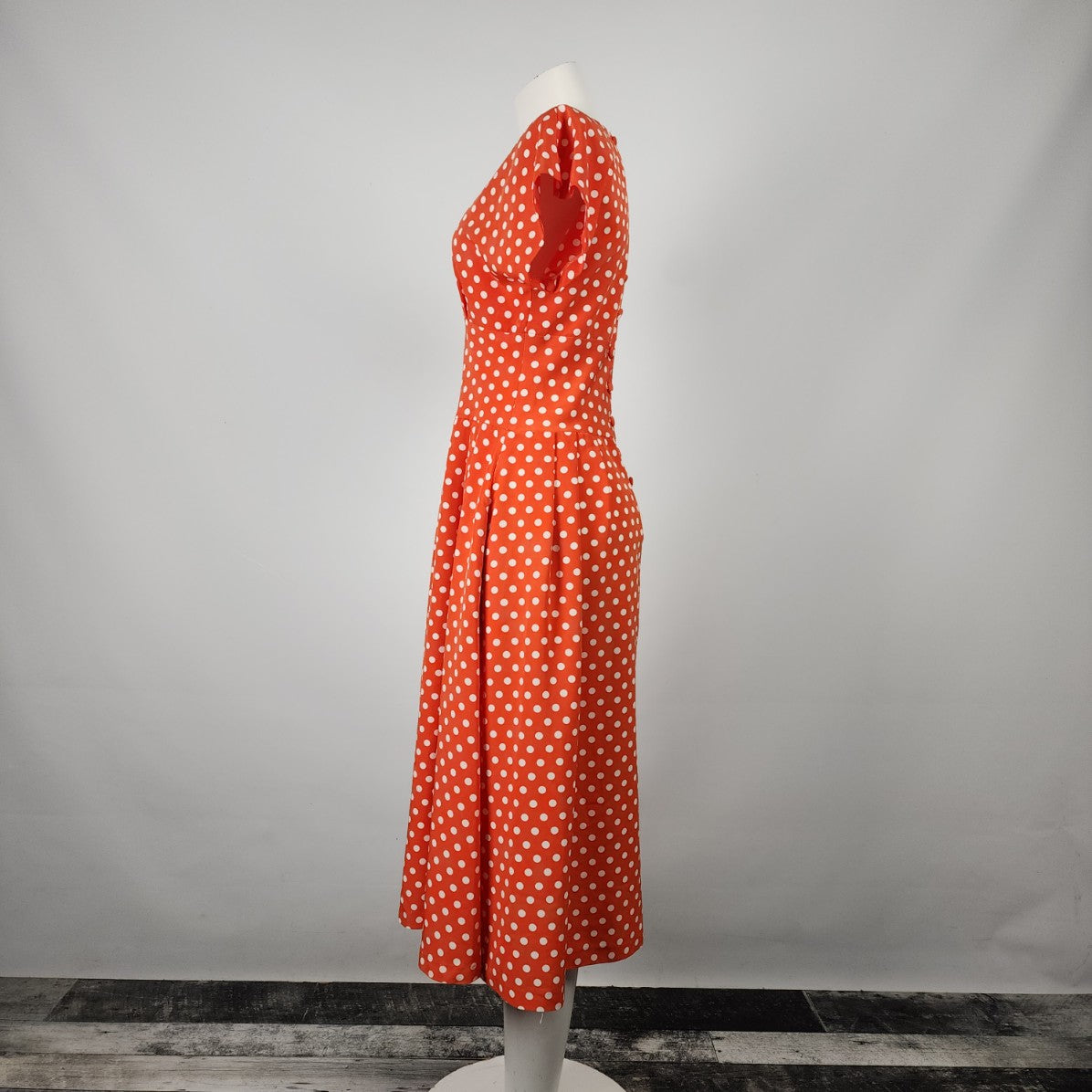 Vintage Paco Rabanne Paris Red Polka Dot Fit & Flare Midi Dress Size XS