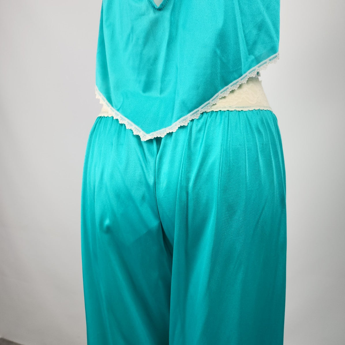 Vintage Cherie Teal Lace Trim Lingerie Top & Pants Set Size M/L