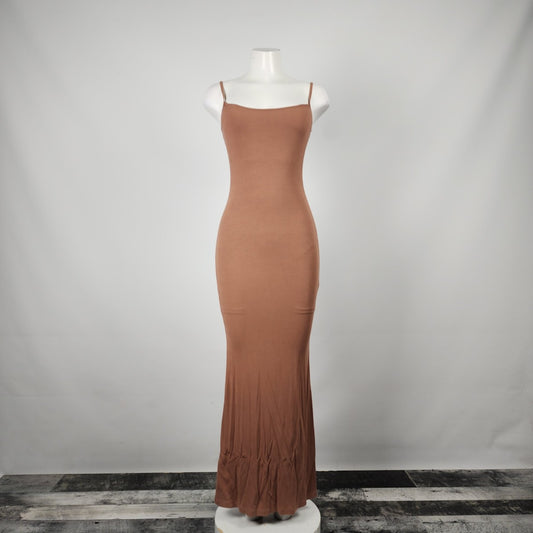 Popilush Brown Sleeveless Shapewear Slimming Maxi Dress Size S