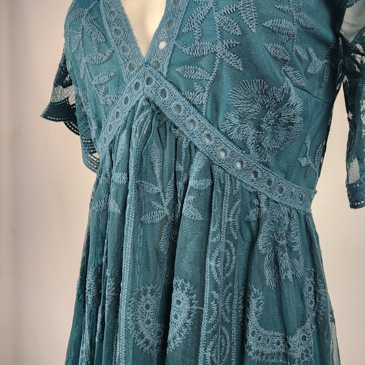 Pink Blush Dark Turquoise Lace Maxi Dress Size M