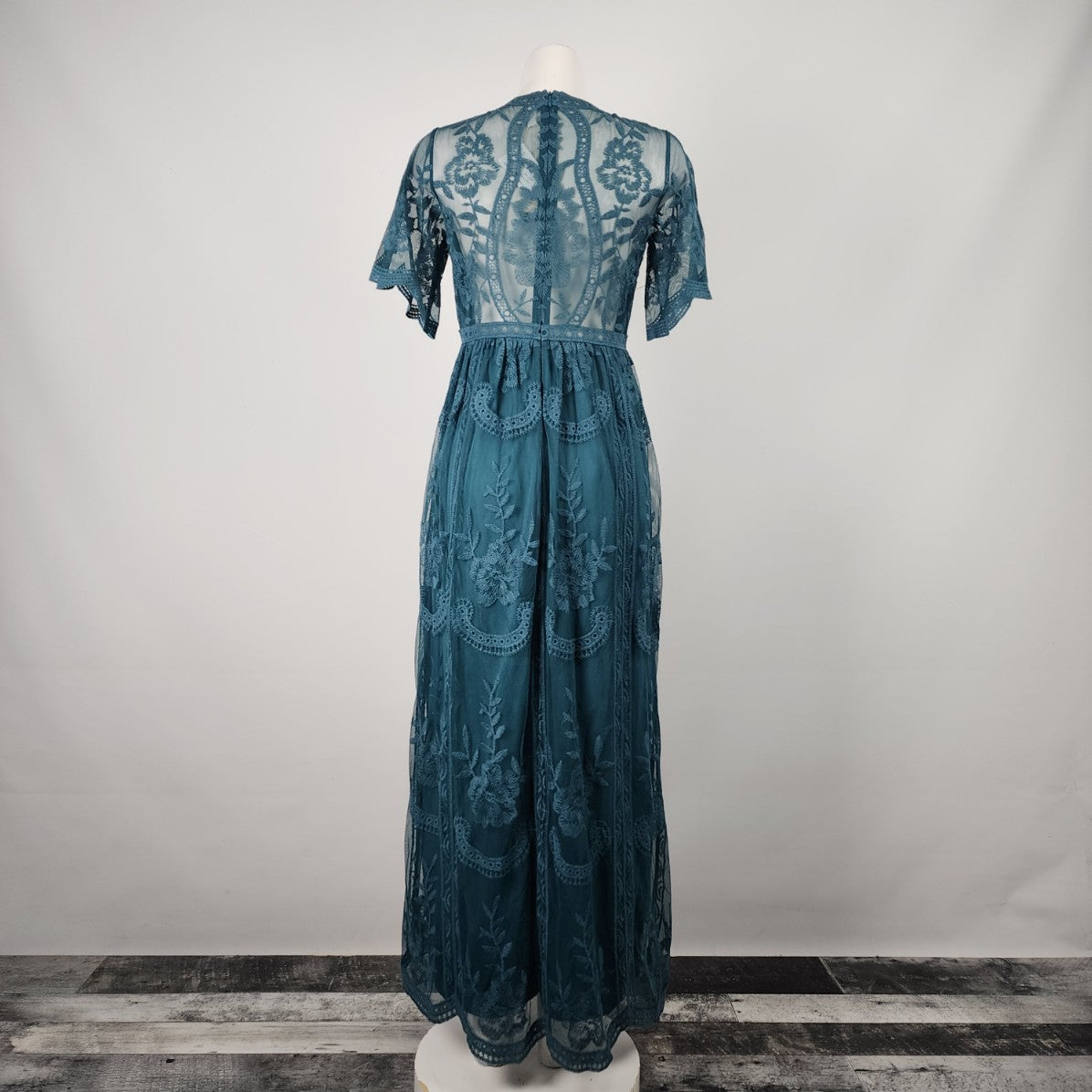 Pink Blush Dark Turquoise Lace Maxi Dress Size M