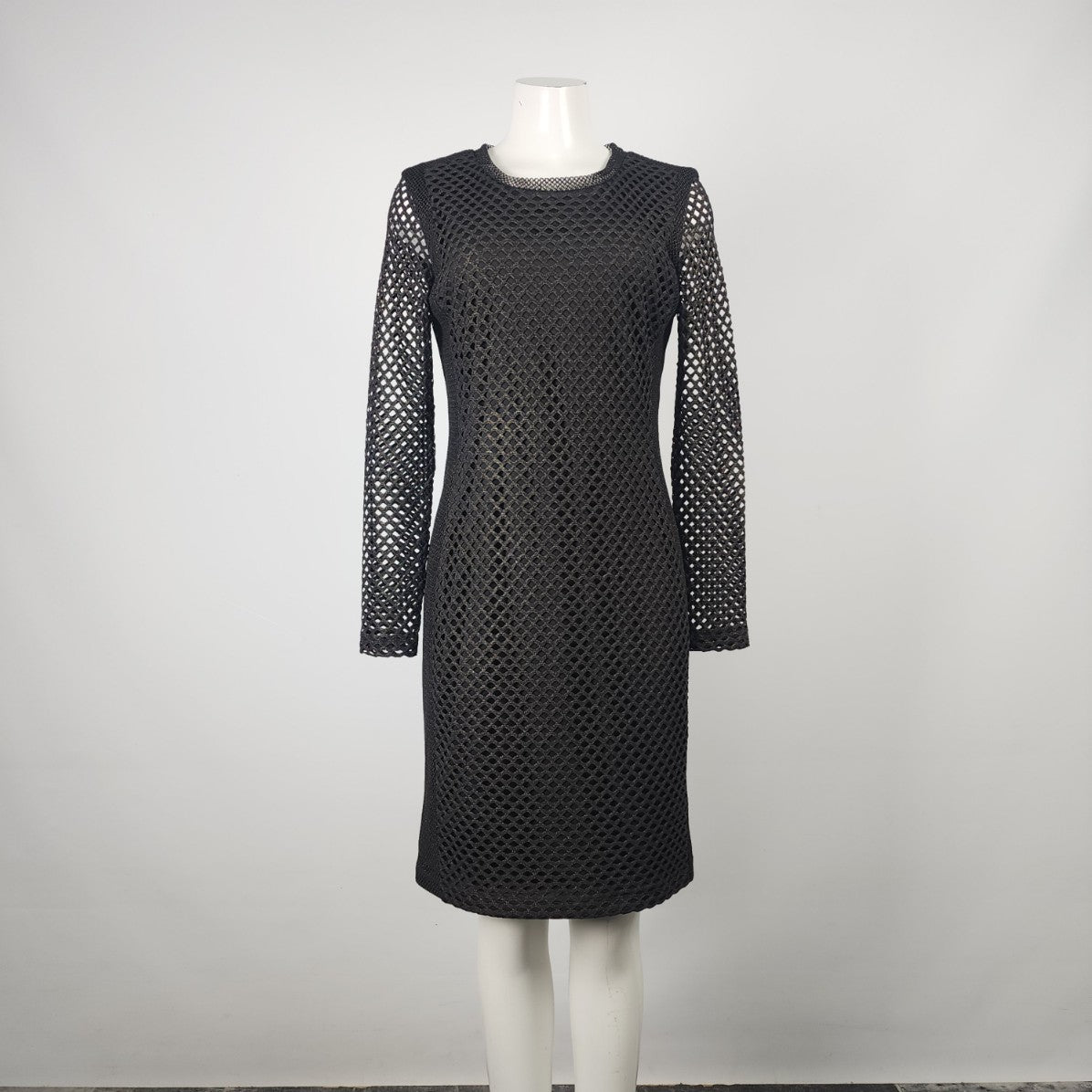 Frank Lyman Black Netted Long Sleeve Sheath Dress Size 10