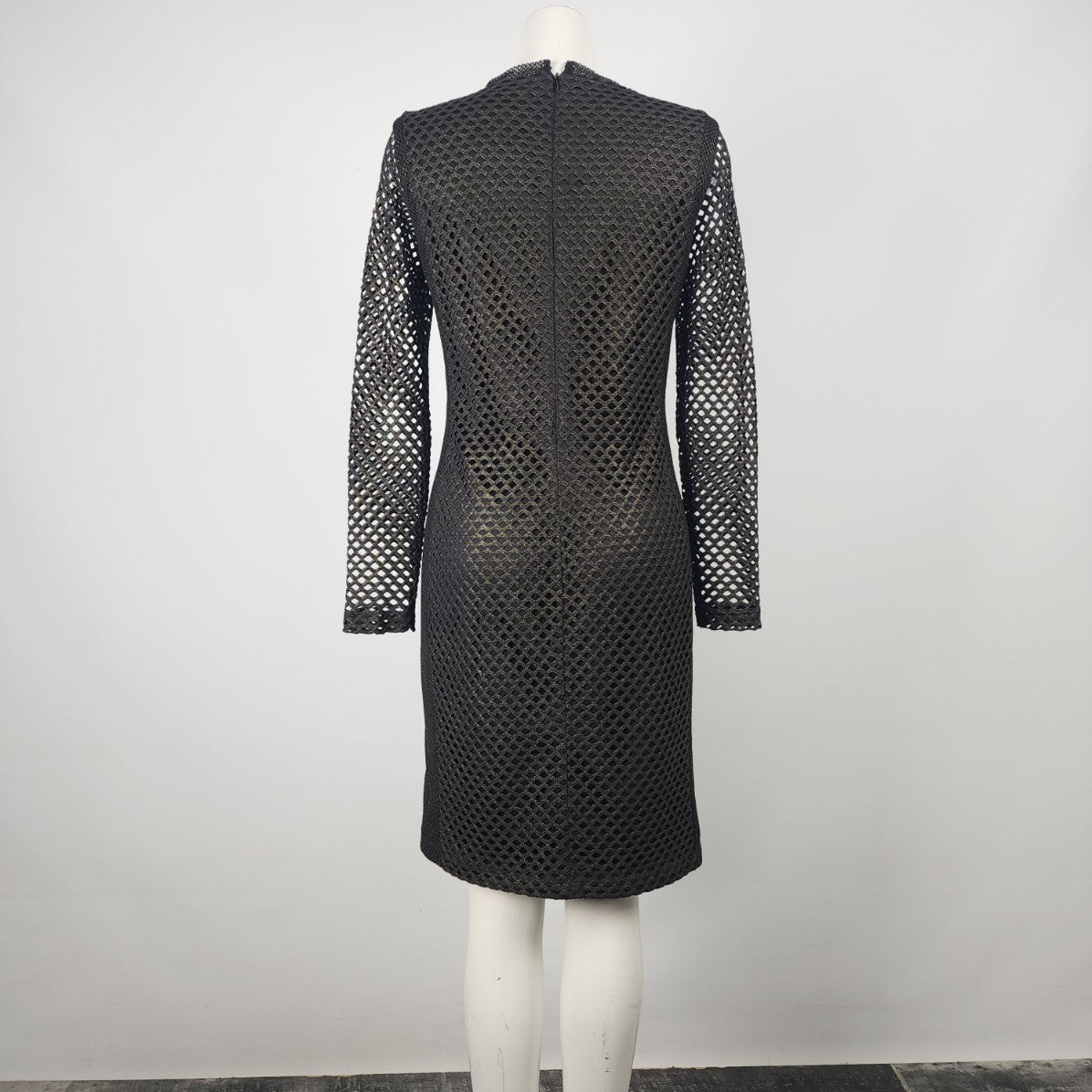 Frank Lyman Black Netted Long Sleeve Sheath Dress Size 10