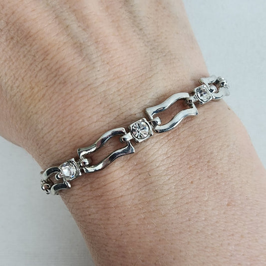 Silver Tone Rhinestone Chain Link Bracelet