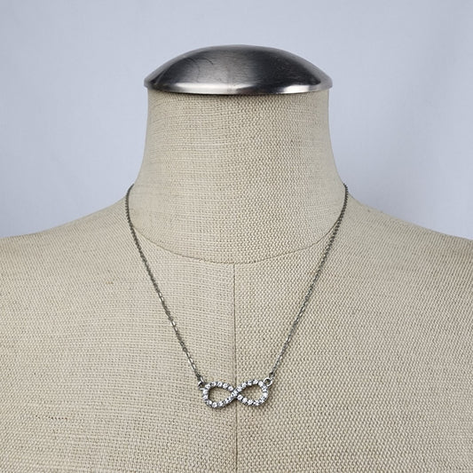 18KGP Silver Rhinestone Infinity Pendant Necklace