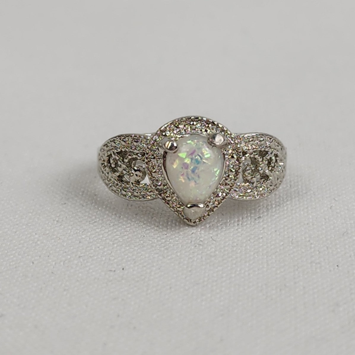 Silver Tone Faux Opal Stone Ring Size 8.5