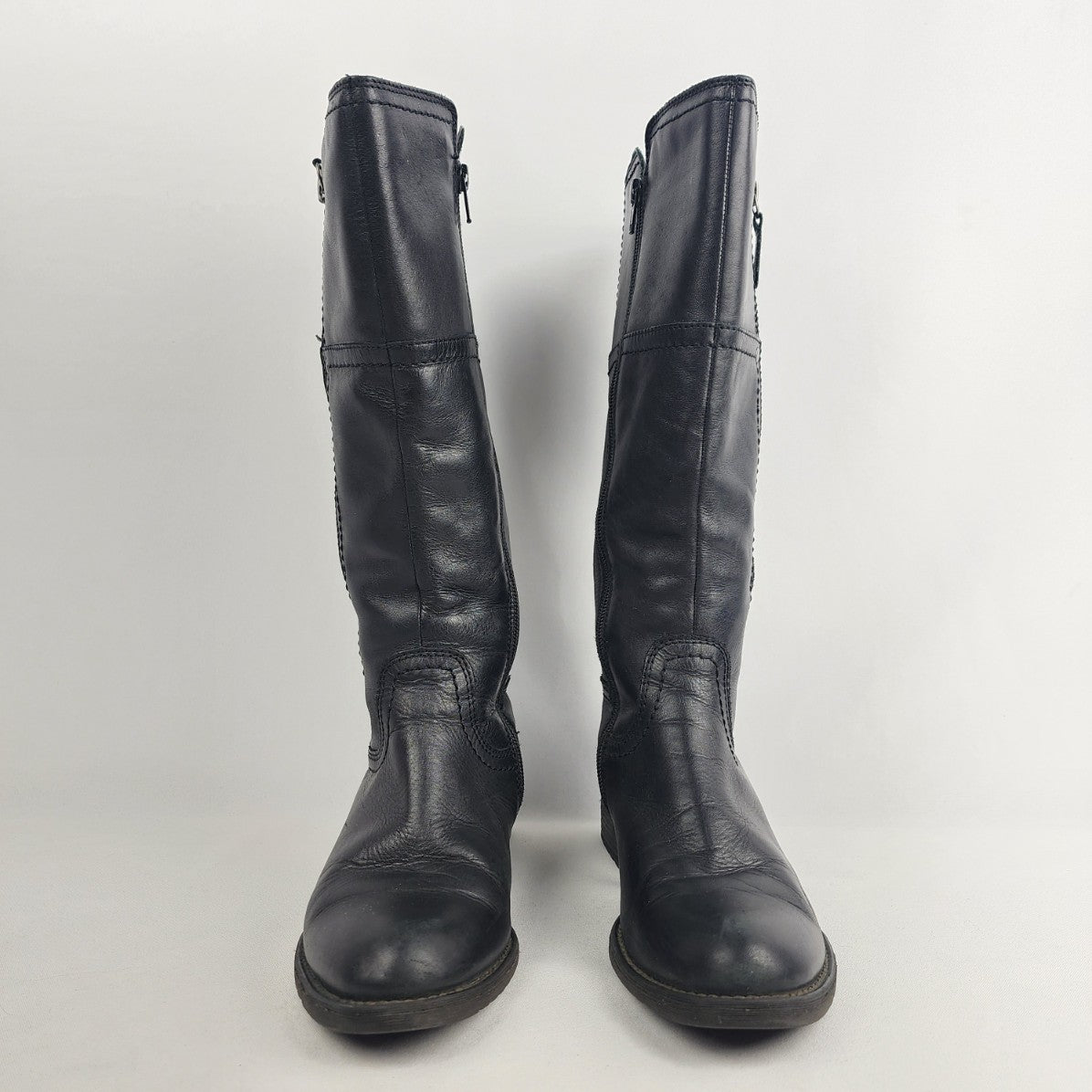 Melia Black Leather Mid Calf Boots Size 7