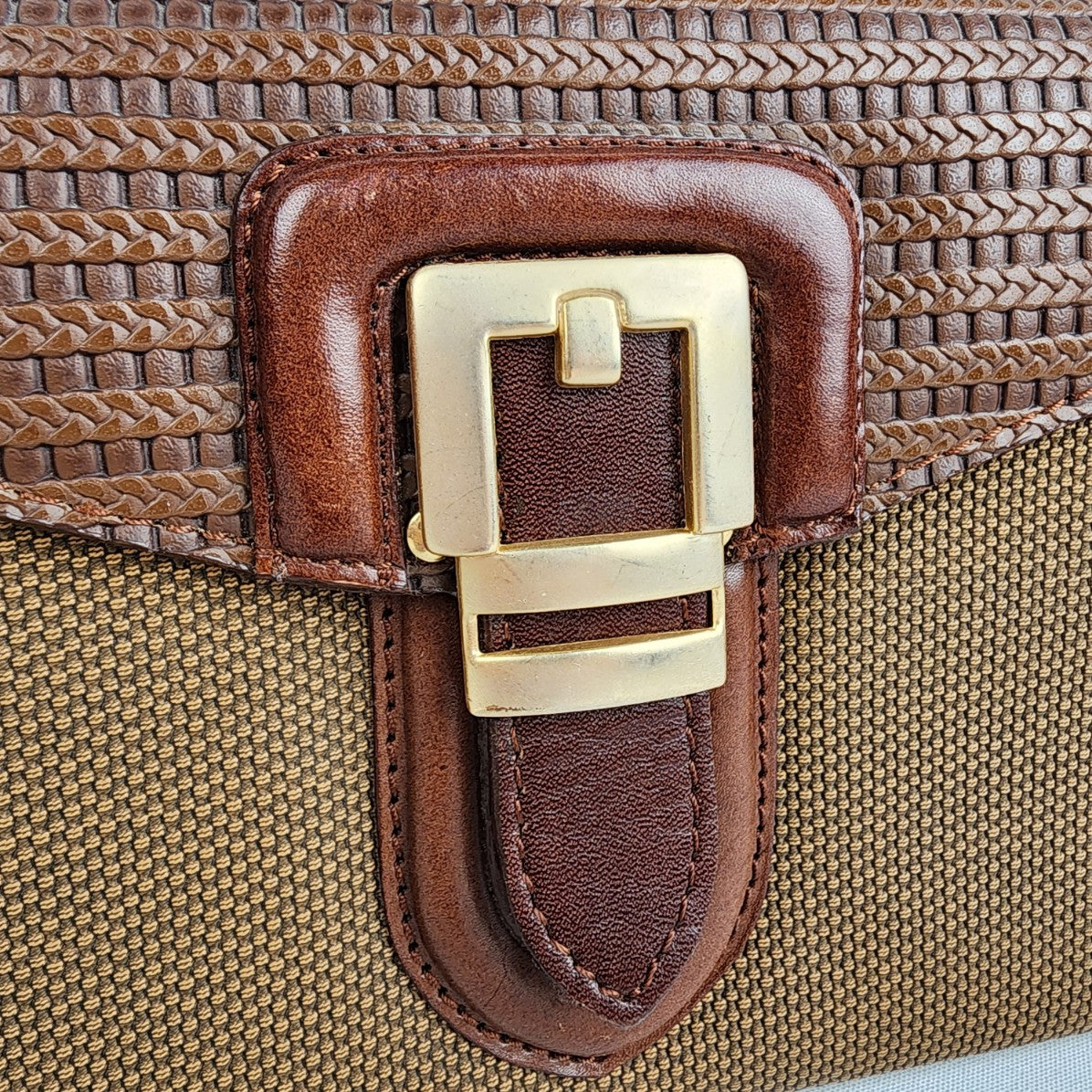 Vintage 80s Brown Leather Trimmed Crossbody Purse