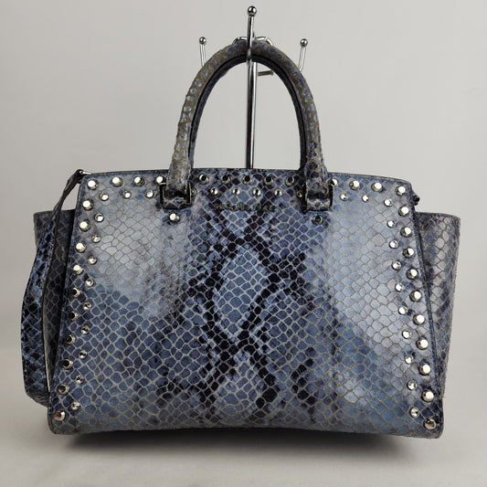 Michael Kors Large Selma Blue Python Satchel Purse