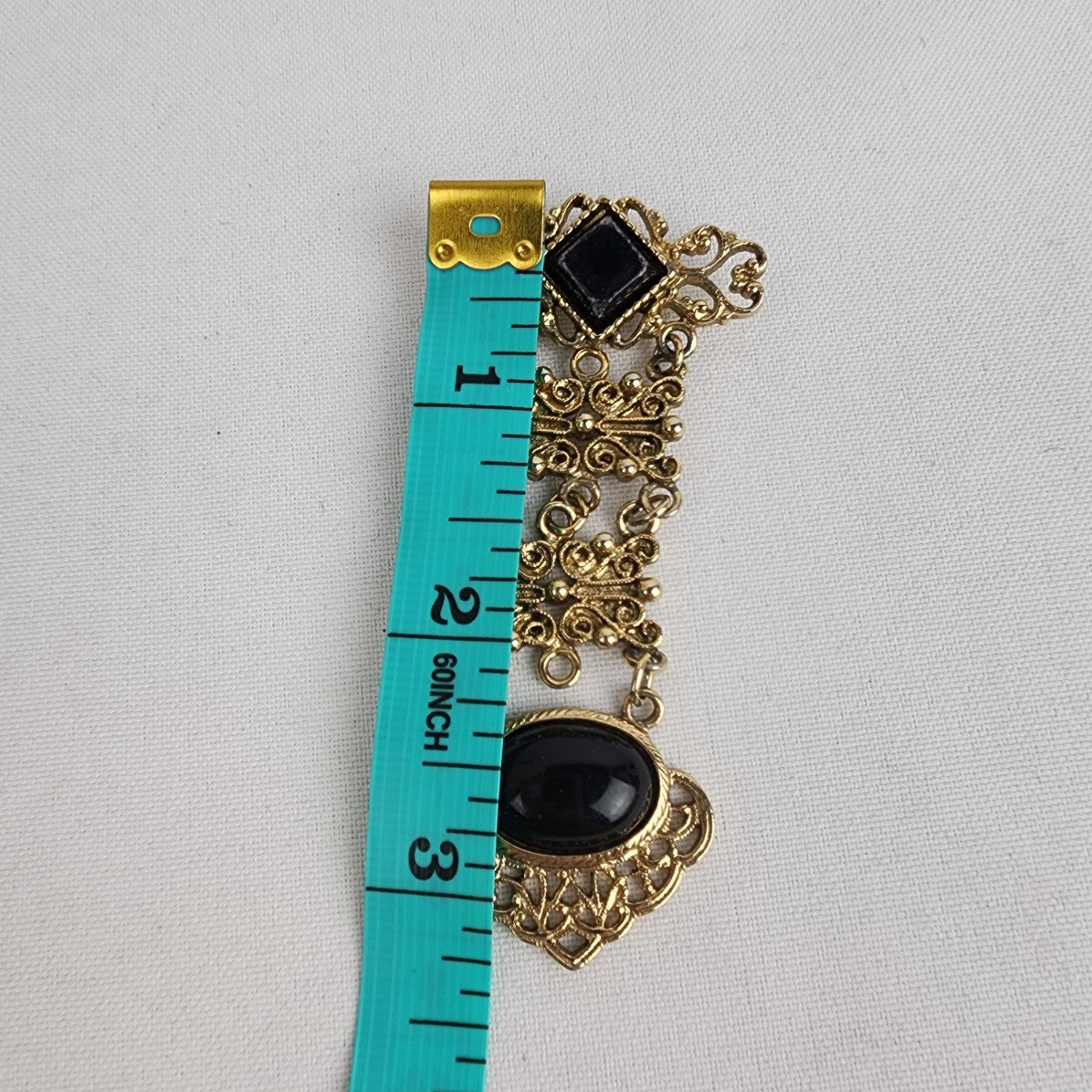 Vintage Gold Tone Black Stone Drop Brooch