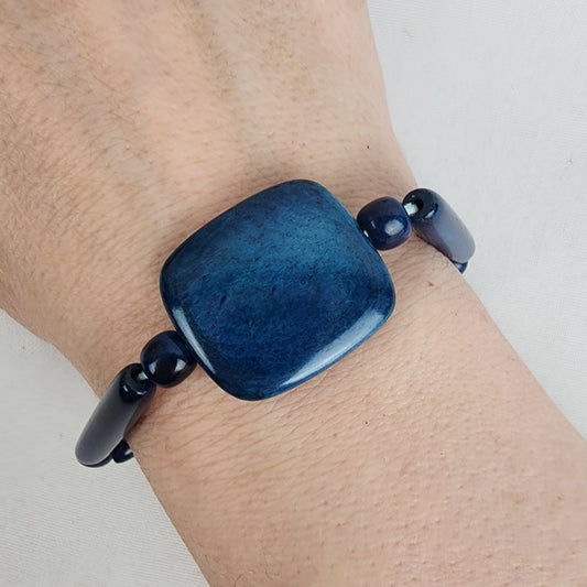 Vintage Blue Square Stone Beaded Bracelet