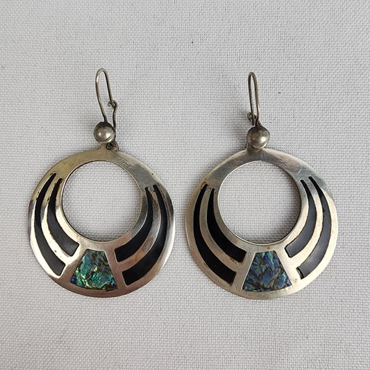 Vintage Mexico Silver Enamel Abalone Schell Earrings