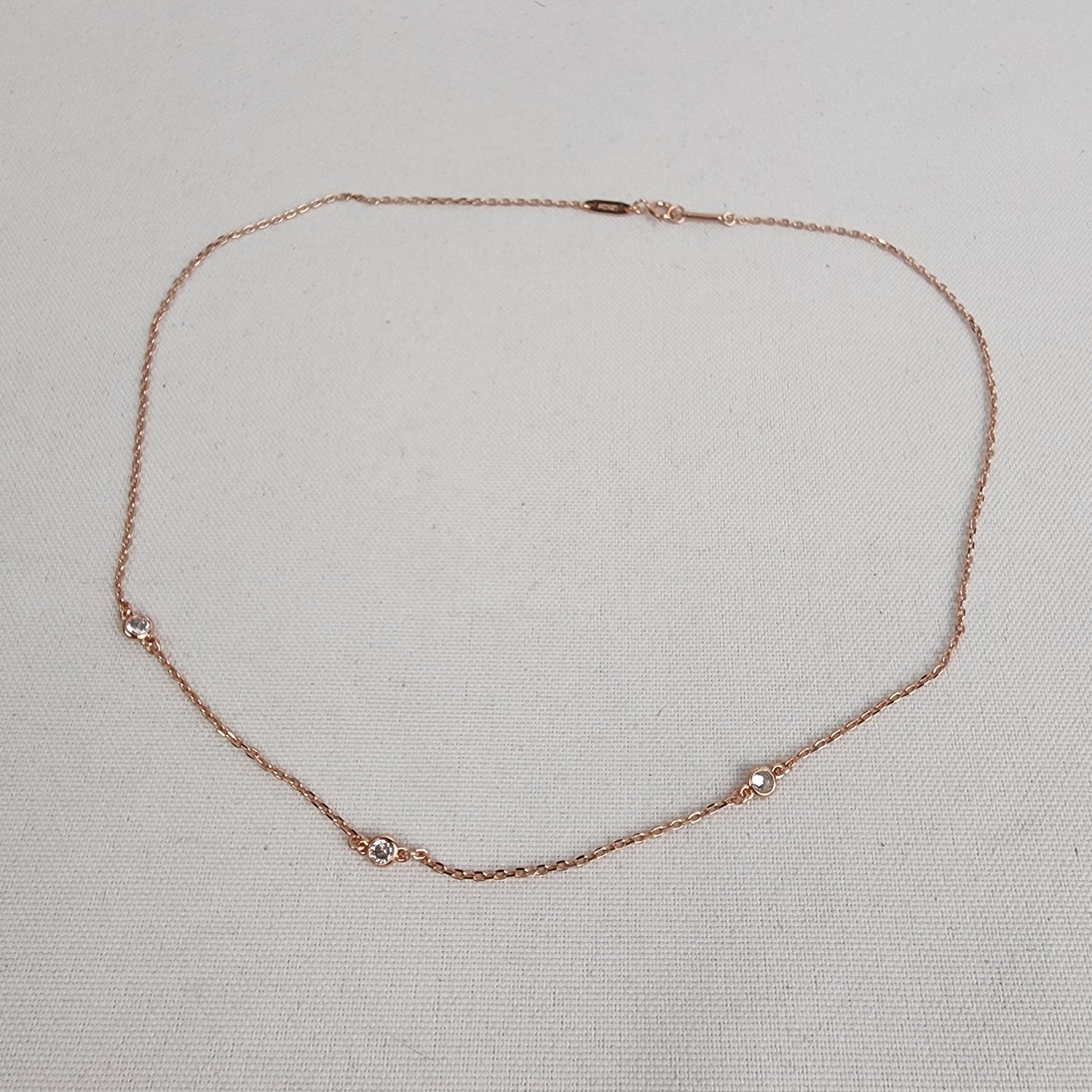 925 Sterling Rose Gold Tone Bezel Set Crystal Delicate Chain Necklace