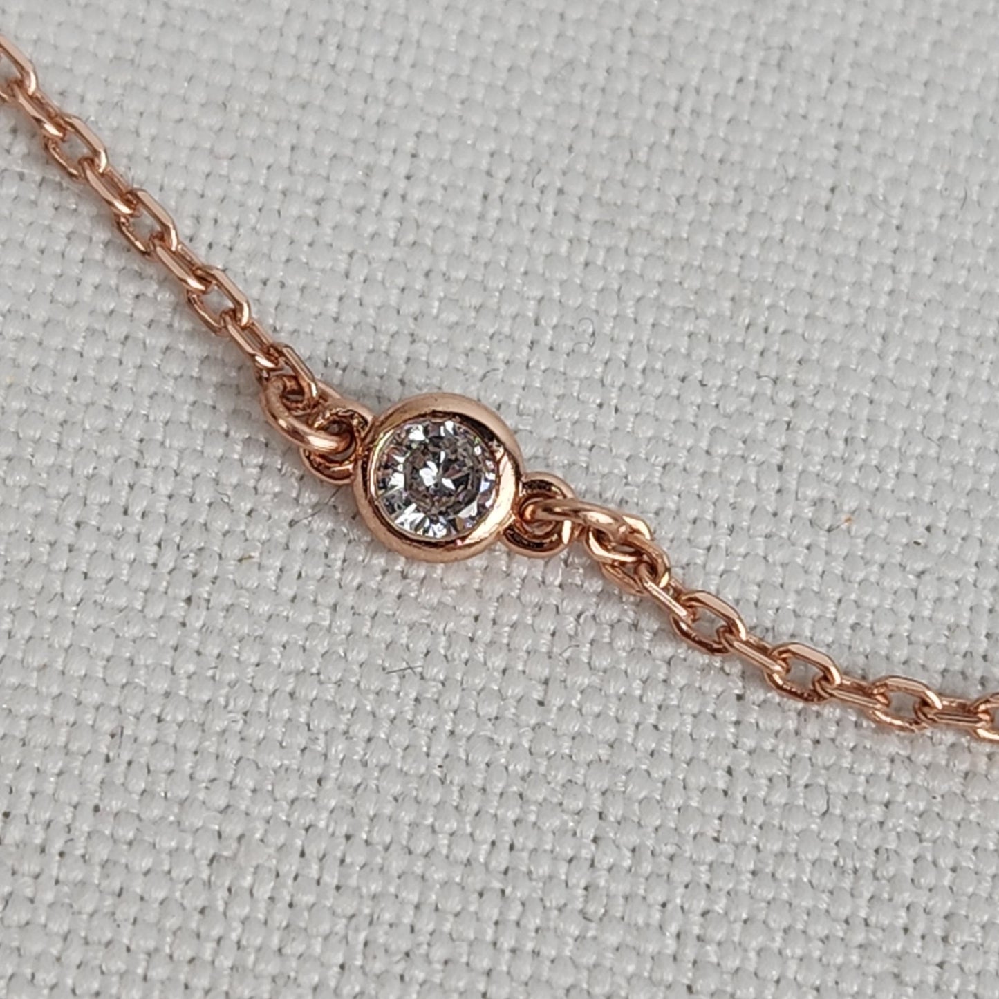 925 Sterling Rose Gold Tone Bezel Set Crystal Delicate Chain Necklace