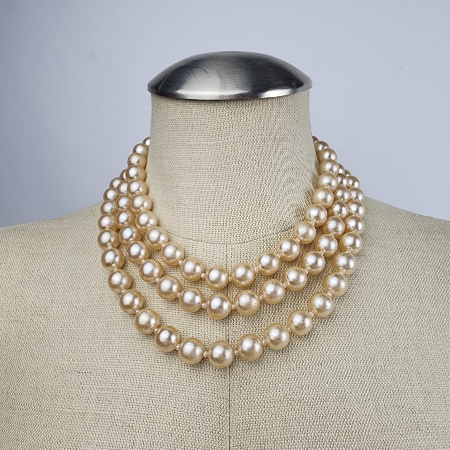 Vintage Glass Beaded Faux Pearl Layered Necklace