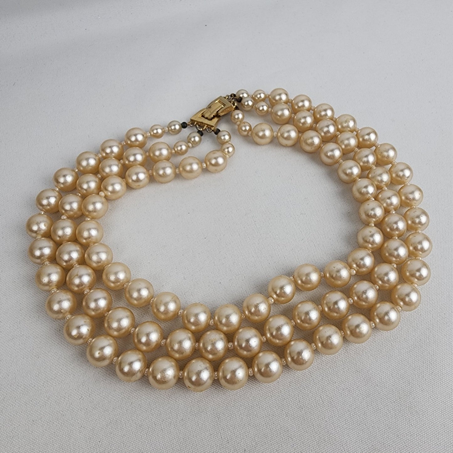 Vintage Glass Beaded Faux Pearl Layered Necklace