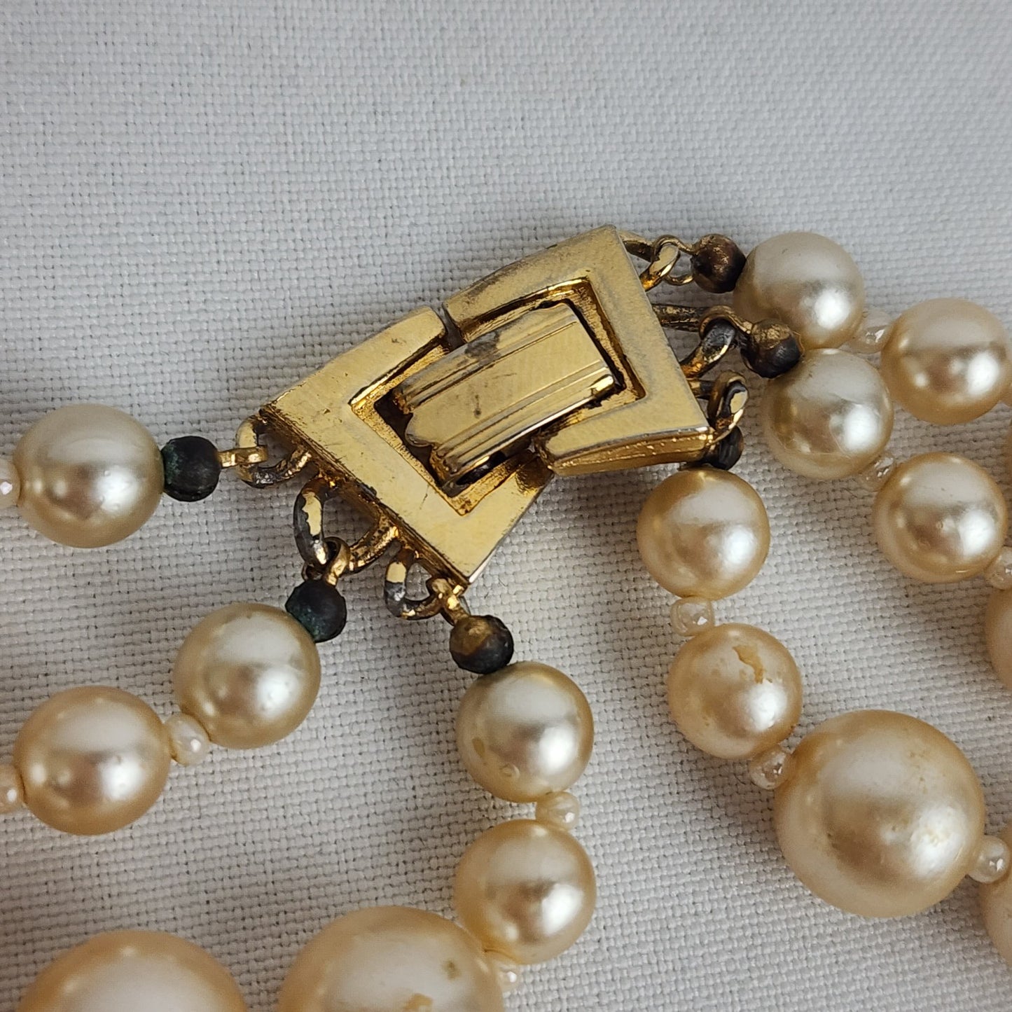 Vintage Glass Beaded Faux Pearl Layered Necklace