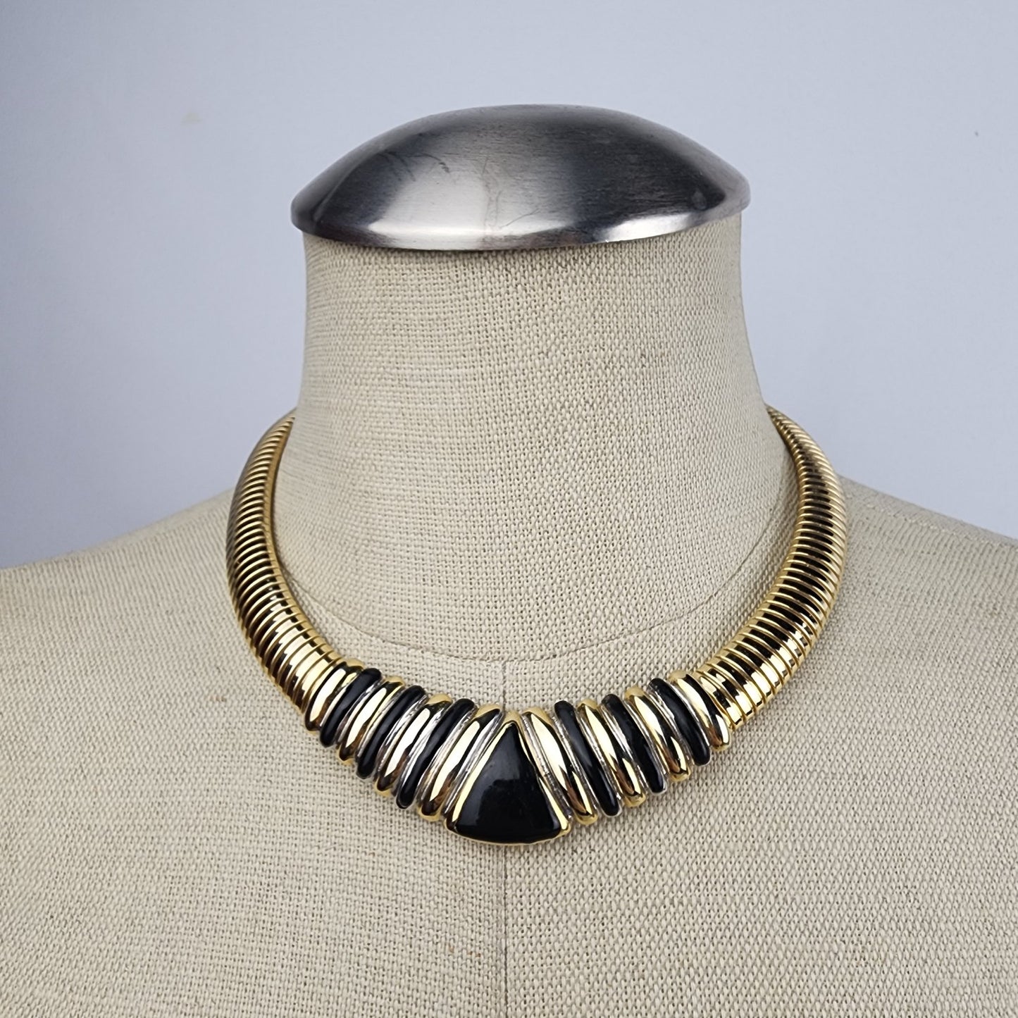 Vintage Black Enamel Gold Collar Necklace