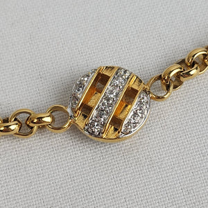 Vintage 80s Gold Tone Chain Crystal Long Necklace & Earring Set