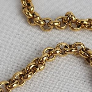 Vintage 80s Gold Tone Chain Crystal Long Necklace & Earring Set