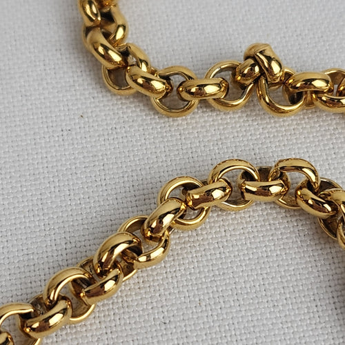 Vintage 80s Gold Tone Chain Crystal Long Necklace & Earring Set