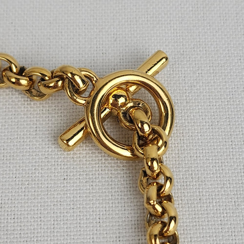 Vintage 80s Gold Tone Chain Crystal Long Necklace & Earring Set