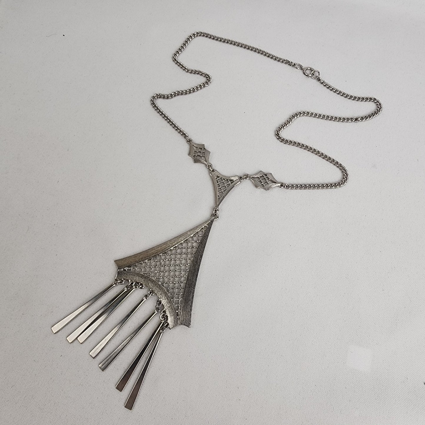 Vintage Silver Tone Fringe Pendant Necklace