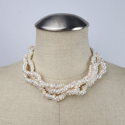 Vintage Natural Cultured Freshwater Pearl Layered Beaded Necklace