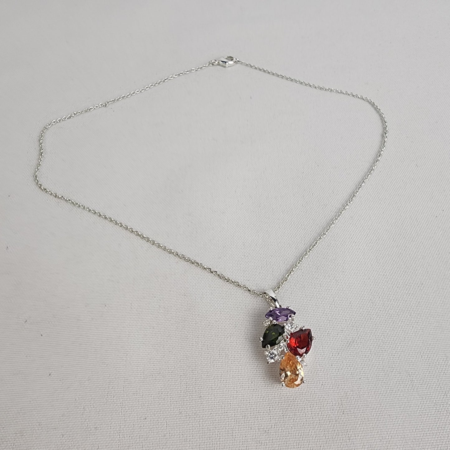 NVC Silver Tone Glass Colored Stone Crystal Pendant Necklace