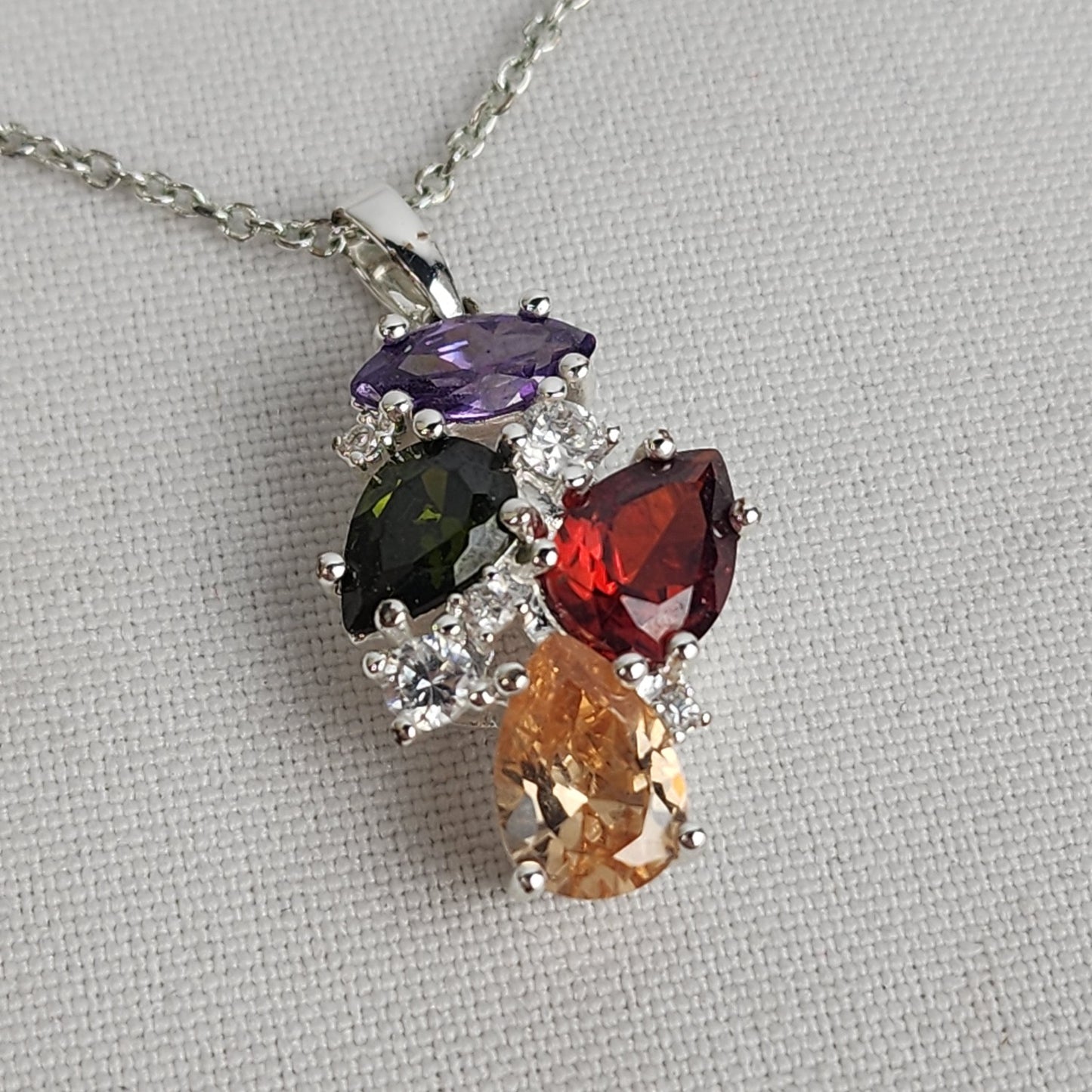 NVC Silver Tone Glass Colored Stone Crystal Pendant Necklace