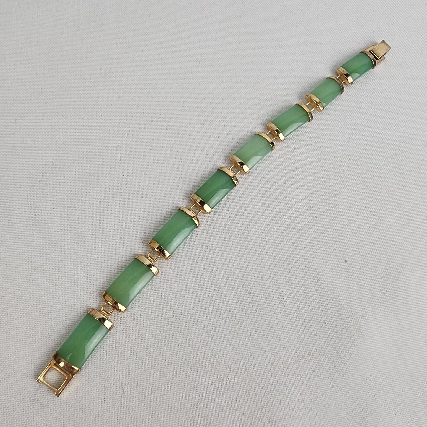 Vintage Oriental Gold Tone Jade Link Bracelet